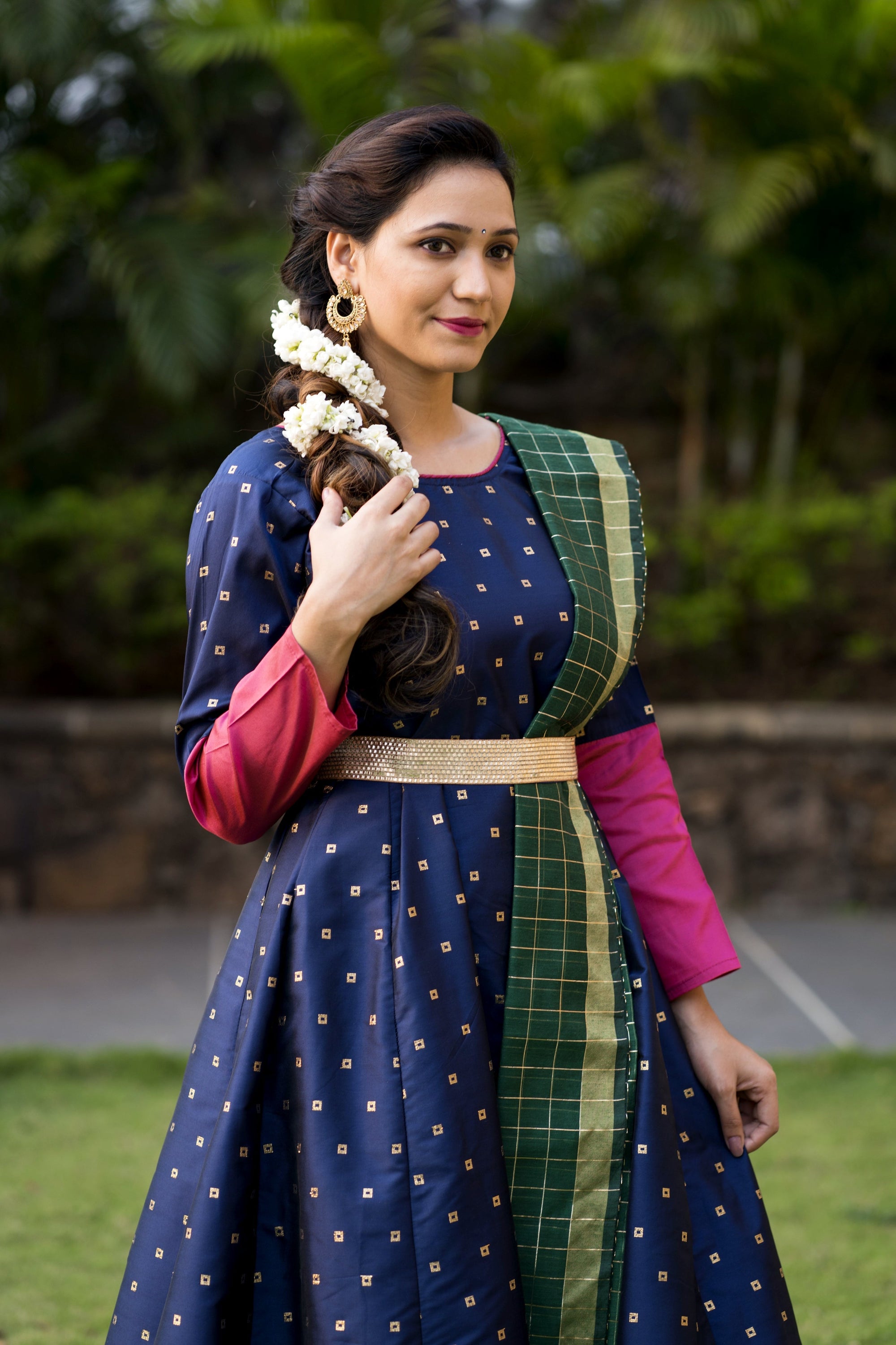Adorable Designer Wear Blue Satin Silk Anarkali Gown With Silk Chanderi Dupatta- House of Saba