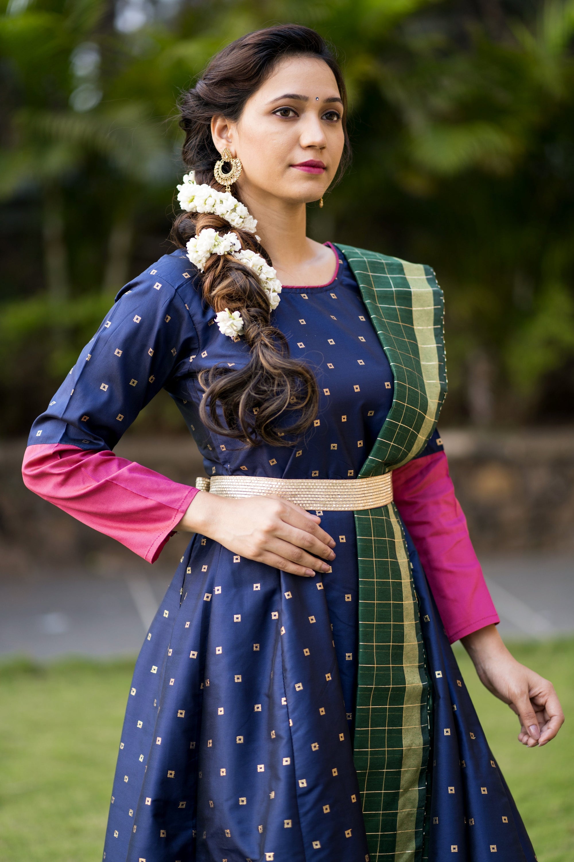 Adorable Designer Wear Blue Satin Silk Anarkali Gown With Silk Chanderi Dupatta- House of Saba