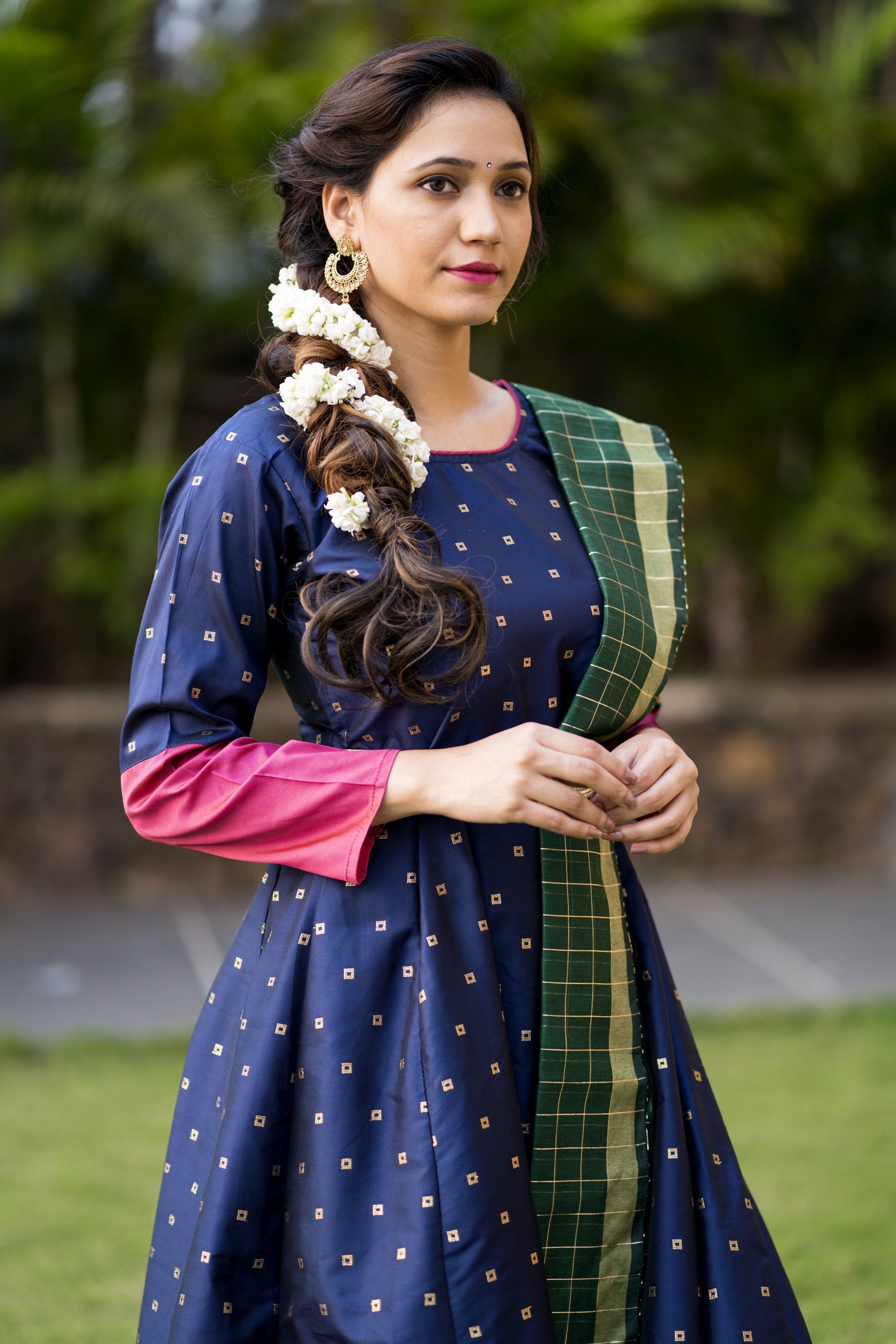 Adorable Designer Wear Blue Satin Silk Anarkali Gown With Silk Chanderi Dupatta- House of Saba