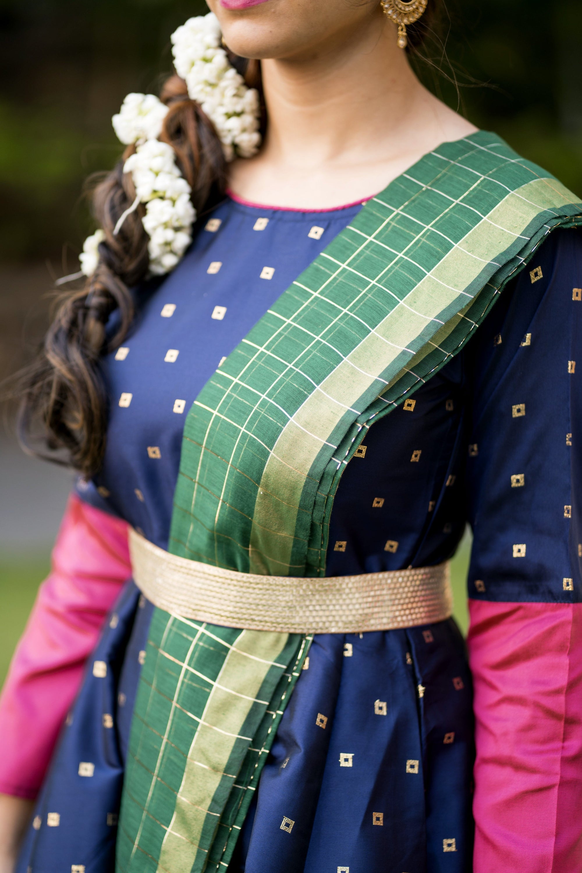 Adorable Designer Wear Blue Satin Silk Anarkali Gown With Silk Chanderi Dupatta- House of Saba