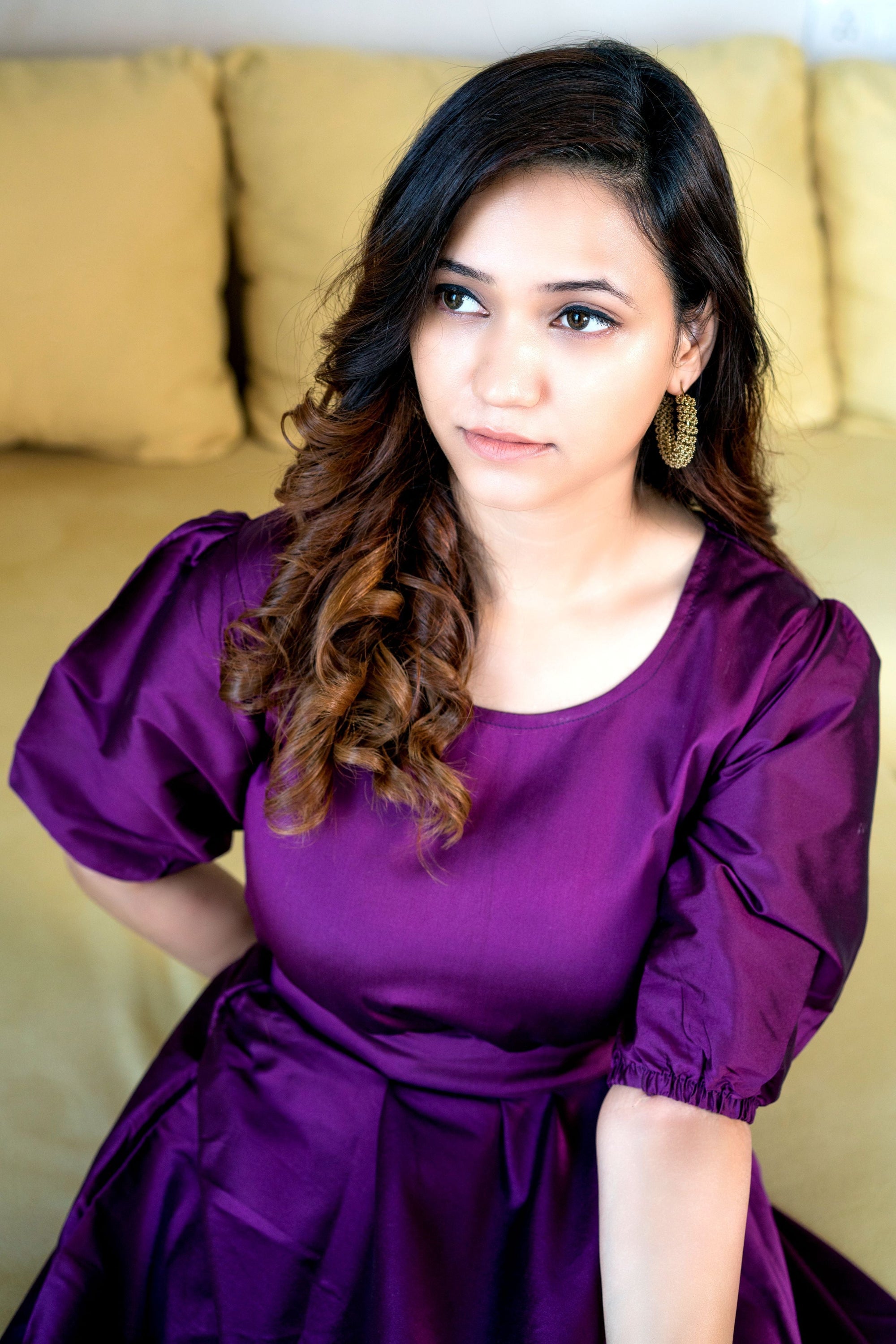 Women Purple Tapeta Silk Solid Floor Length Maxi Dress- House of Saba