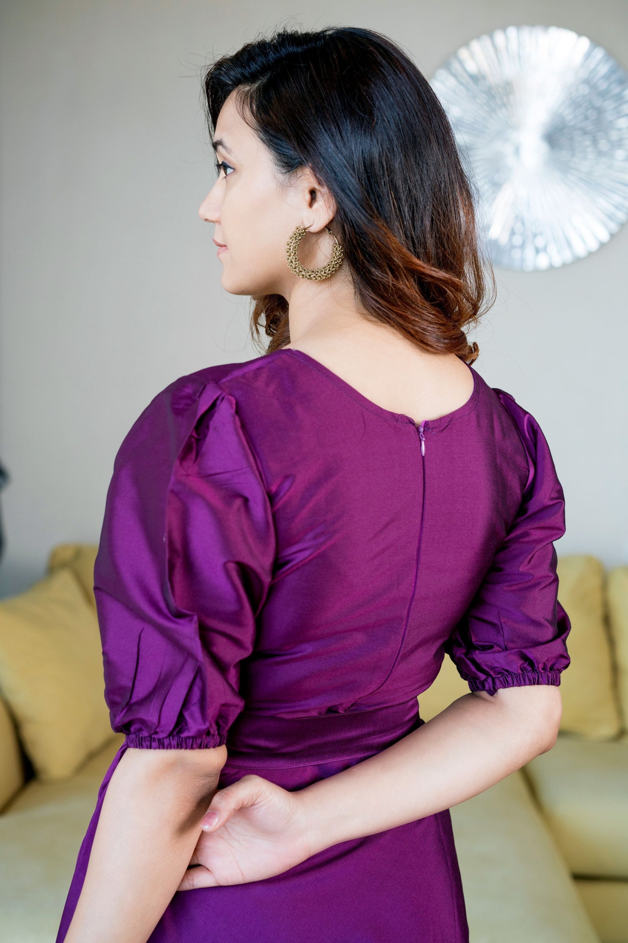 Women Purple Tapeta Silk Solid Floor Length Maxi Dress- House of Saba