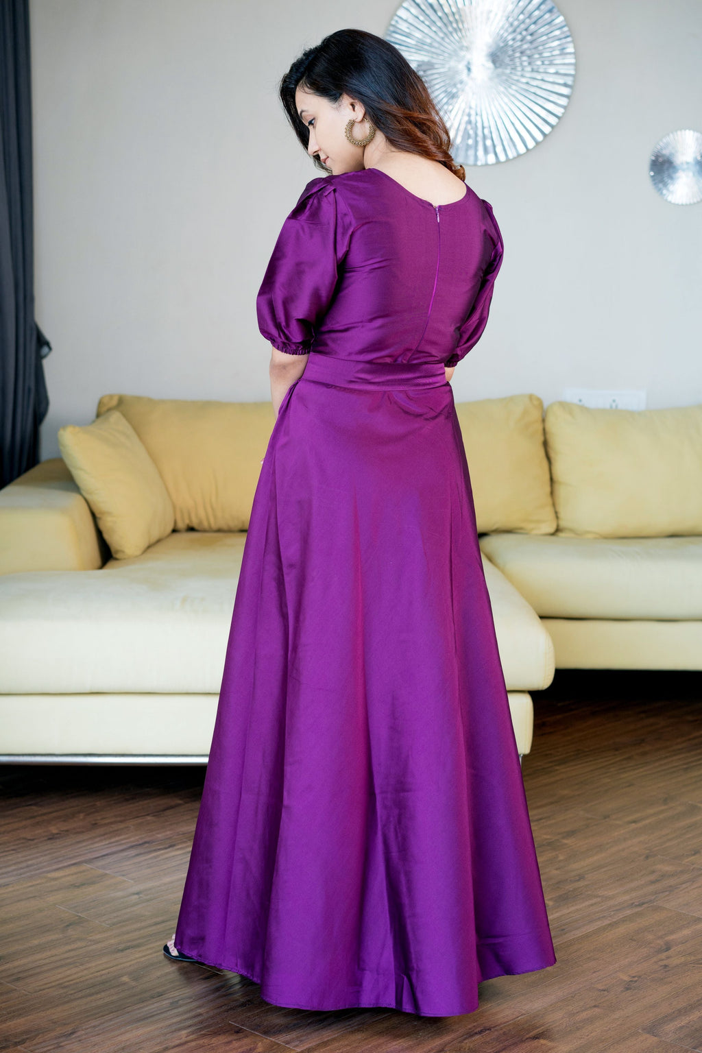Women Purple Tapeta Silk Solid Floor Length Maxi Dress- House of Saba