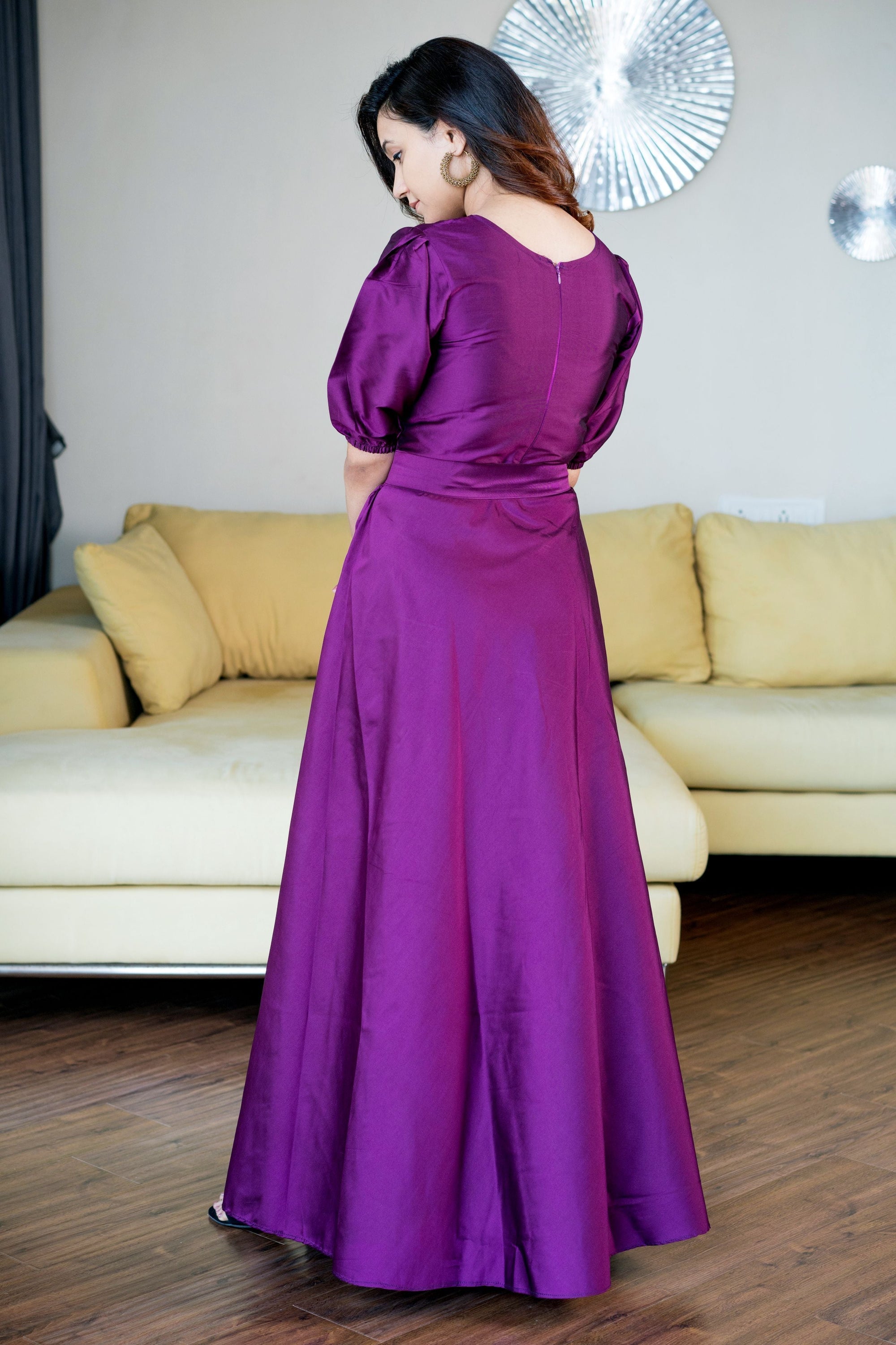 Women Purple Tapeta Silk Solid Floor Length Maxi Dress- House of Saba