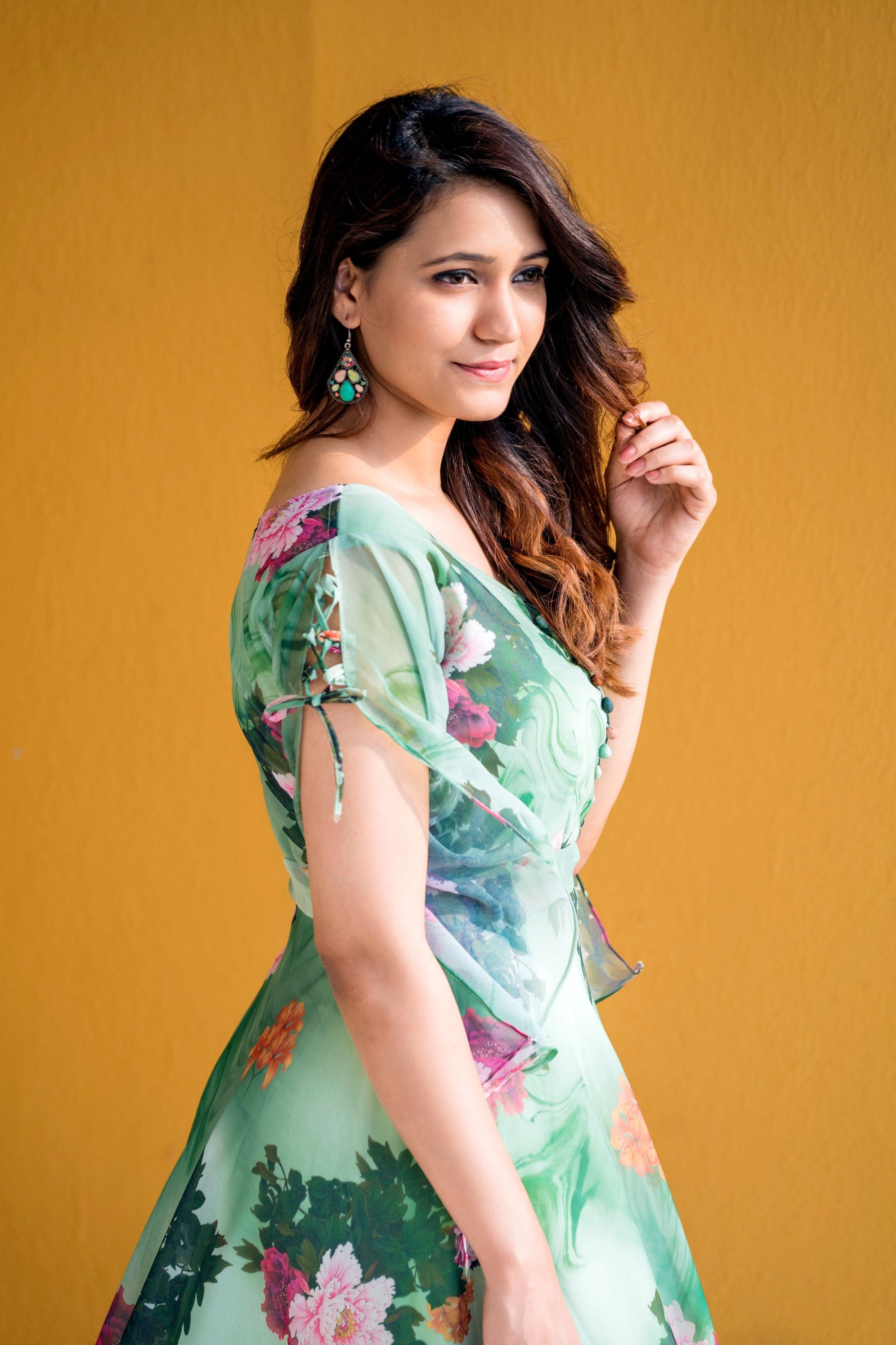 Women Green Floral Print Maxi Dress- House of Saba