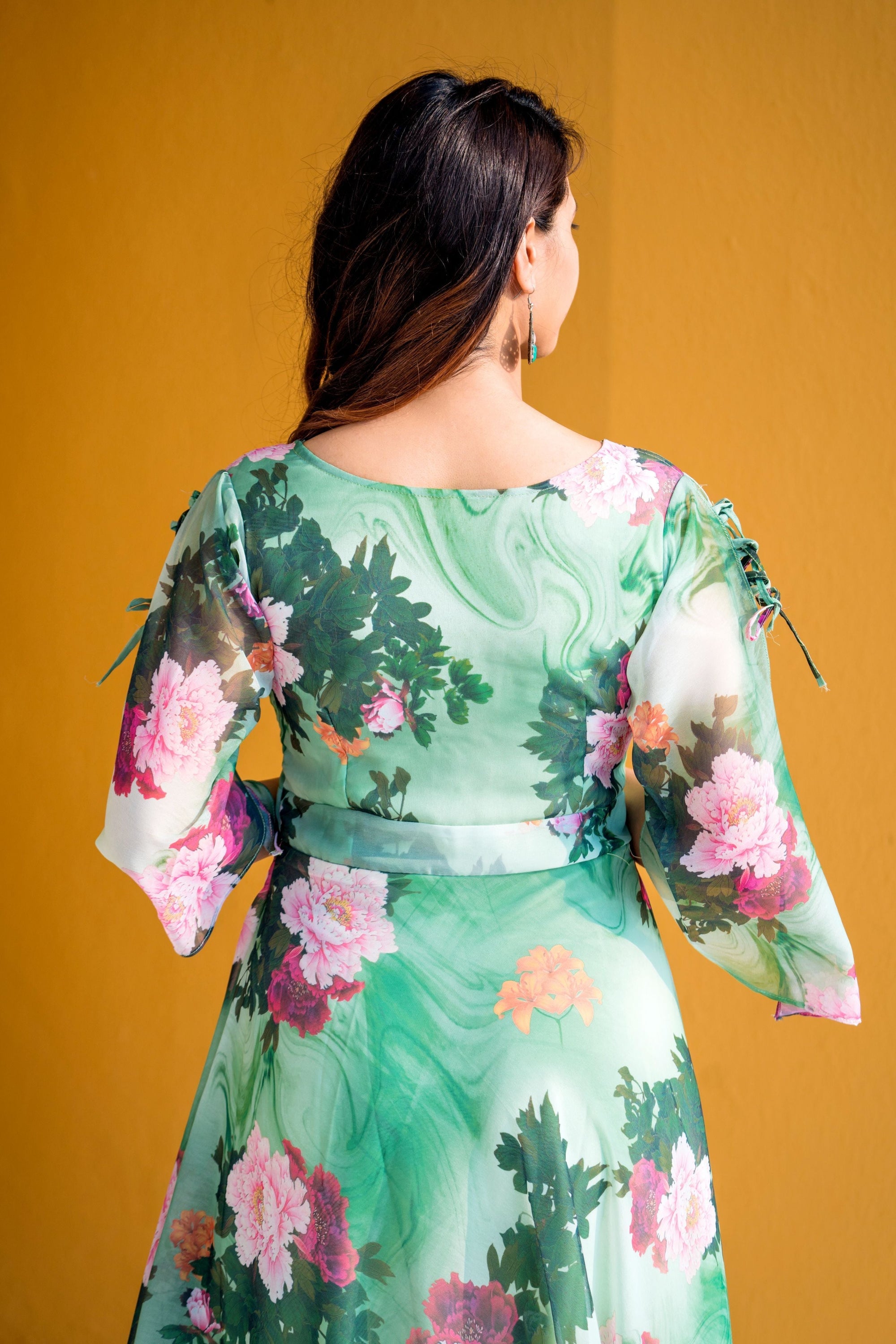 Women Green Floral Print Maxi Dress- House of Saba
