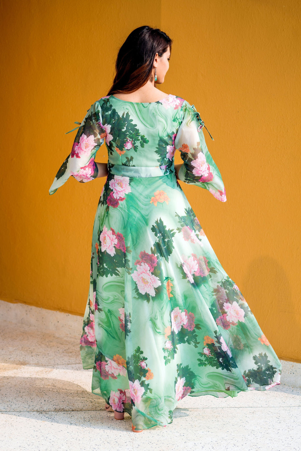 Women Green Floral Print Maxi Dress- House of Saba