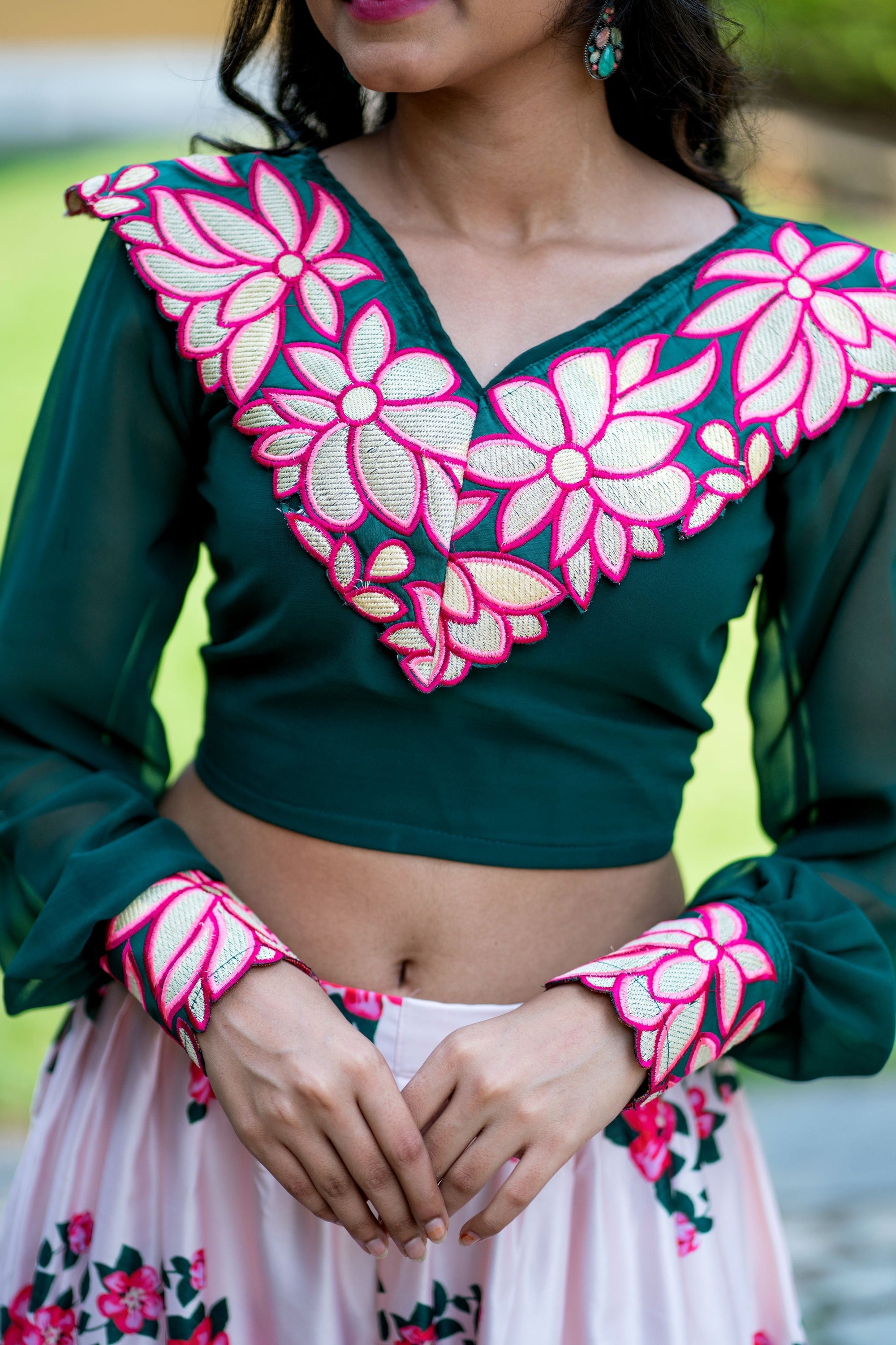 Women Embroidered Designer Top With Floral Printed Palazzo For Party and Office Wear- House of Saba