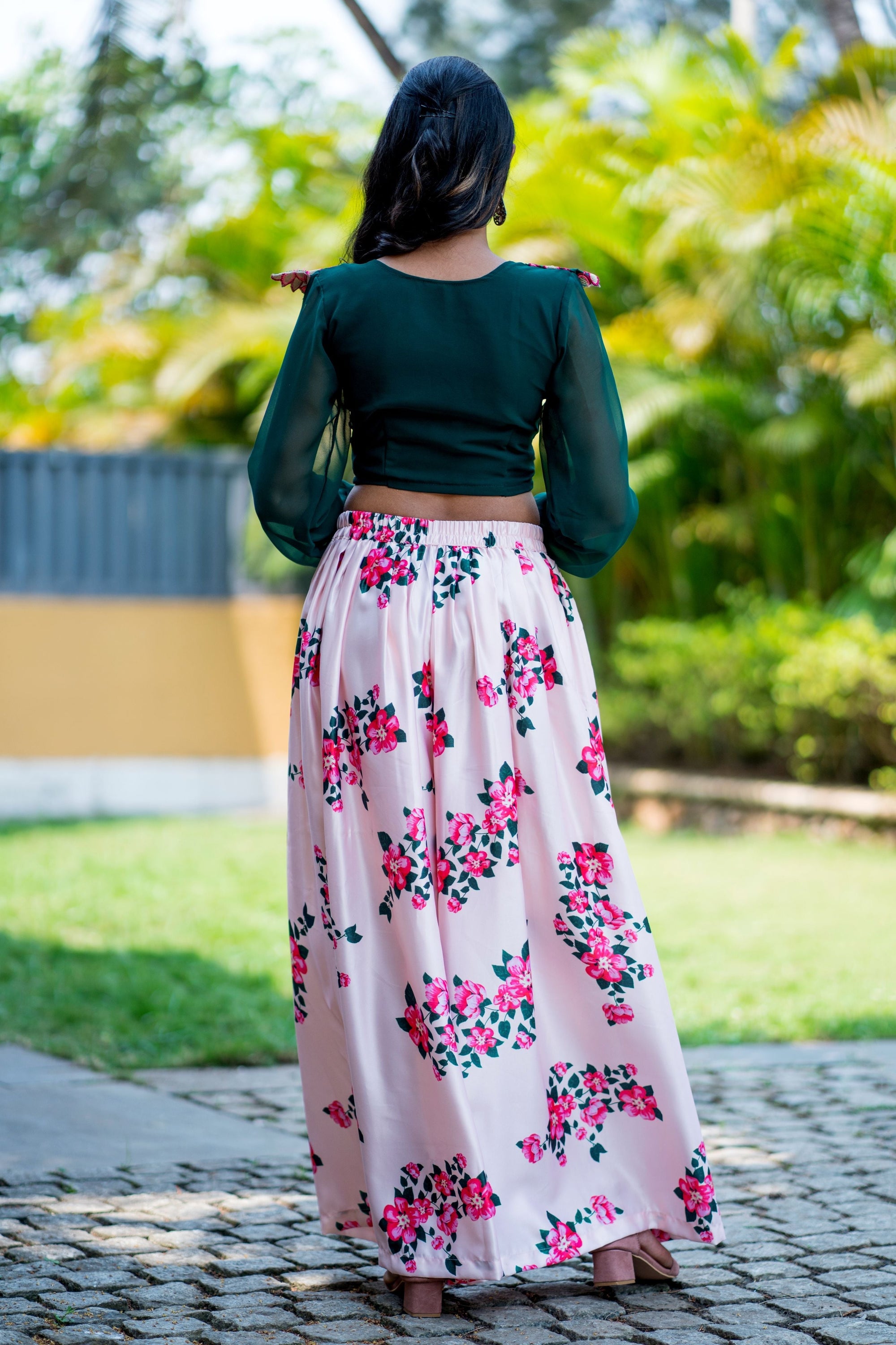 Women Embroidered Designer Top With Floral Printed Palazzo For Party and Office Wear- House of Saba