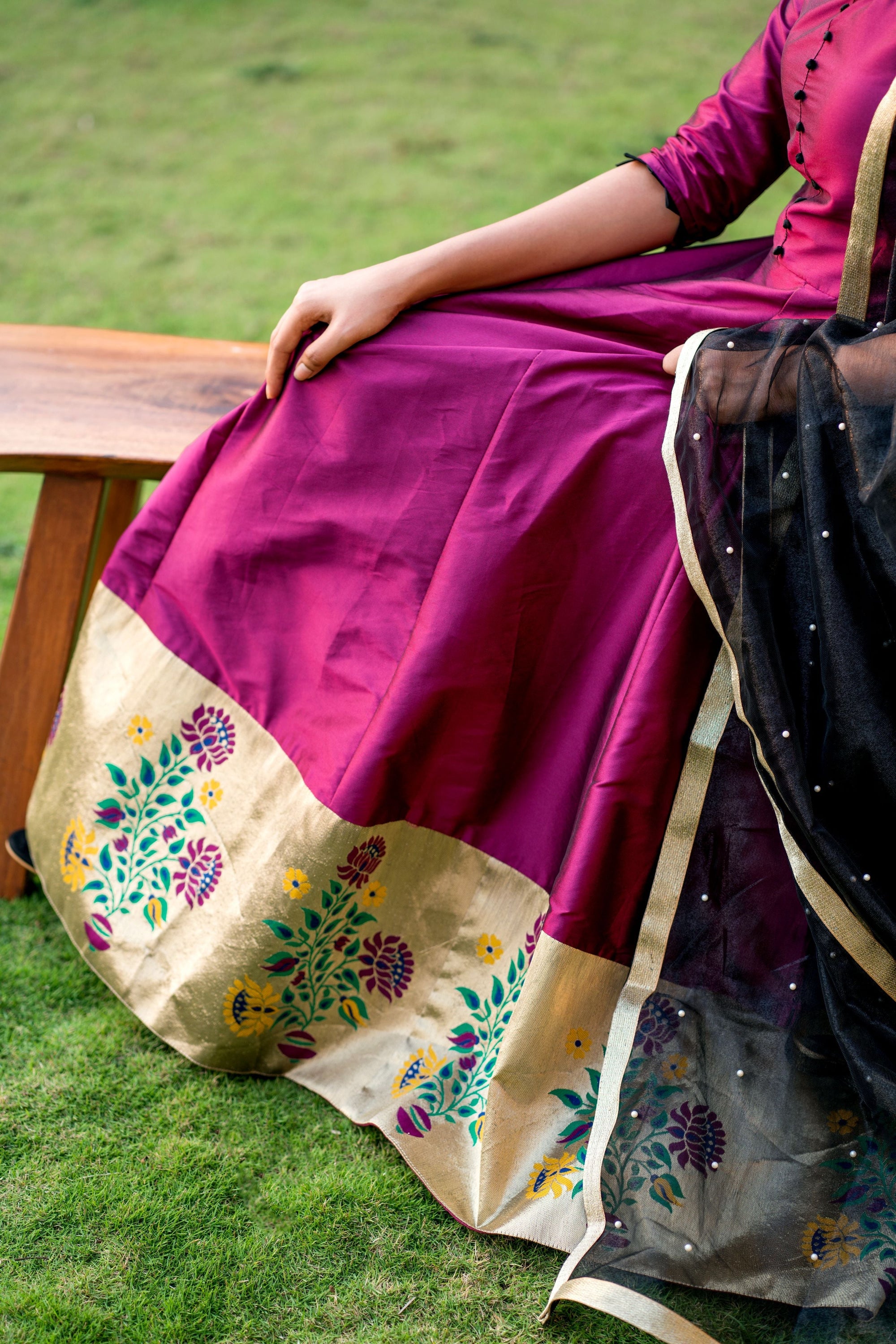 Women Purple Taffeta Silk Anarkali Gown With Dupatta- House of Saba