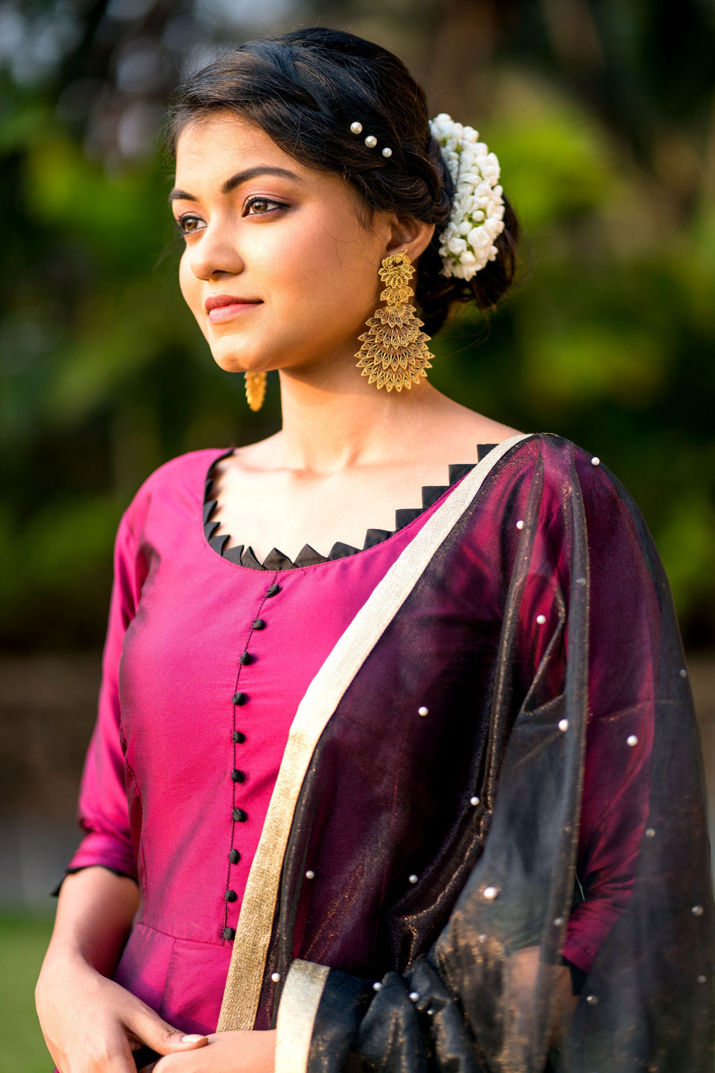 Women Purple Taffeta Silk Anarkali Gown With Dupatta- House of Saba