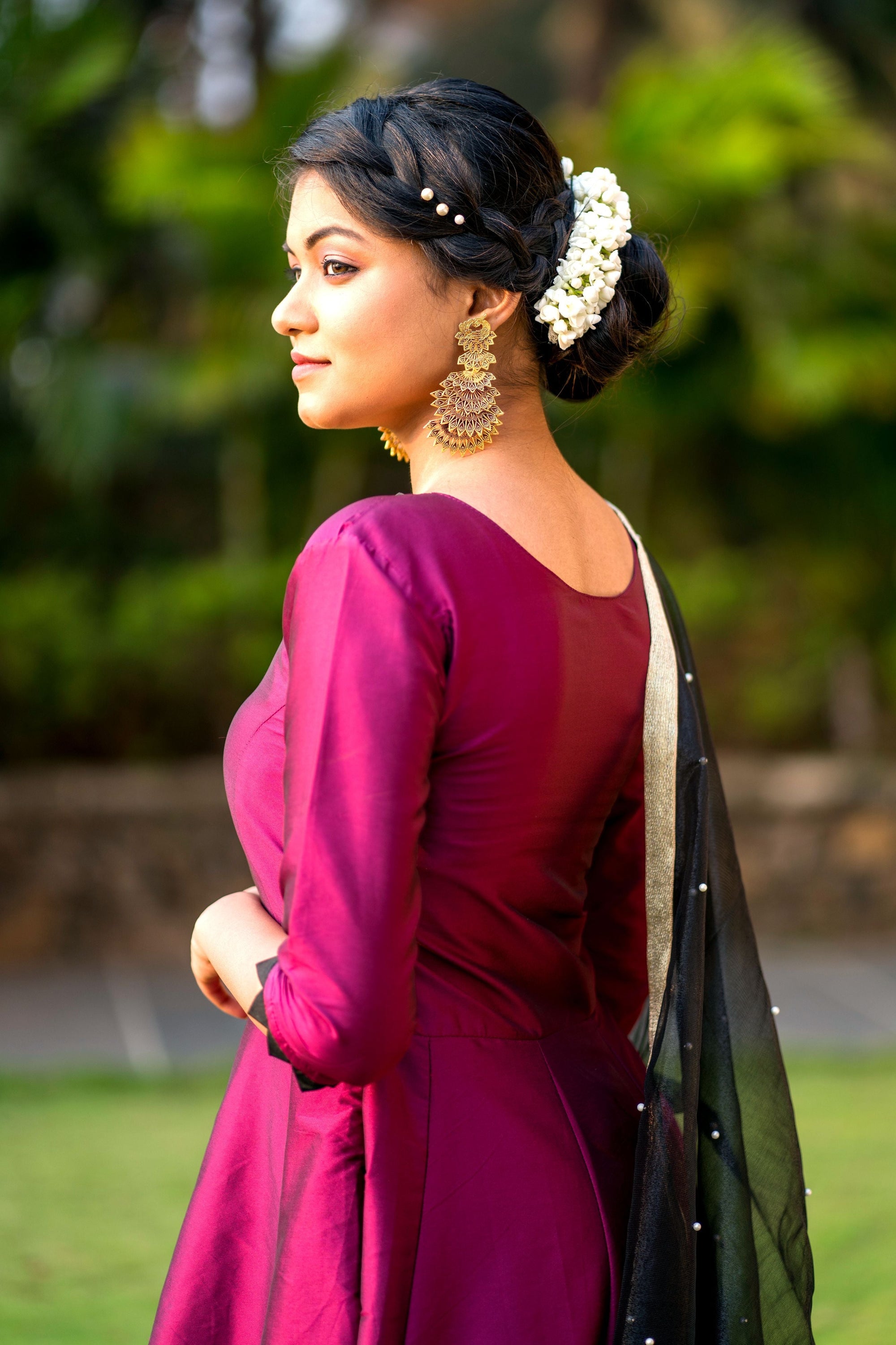 Women Purple Taffeta Silk Anarkali Gown With Dupatta- House of Saba