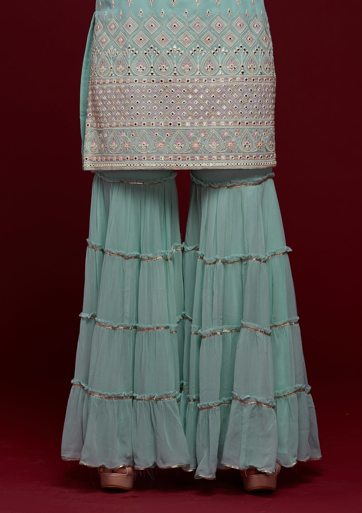 Sky Blue Gotapatti Georgette Designer Salwar Suit Sharara Garara - House of Saba