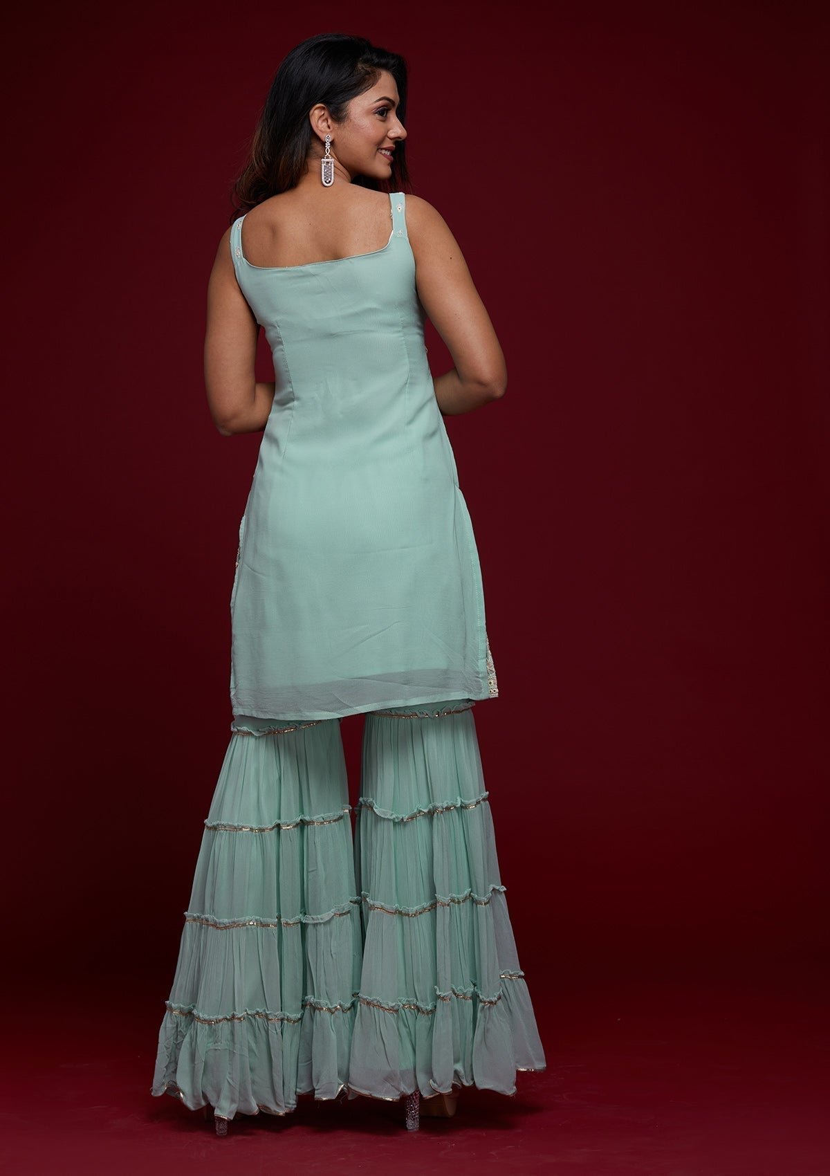 Sky Blue Gotapatti Georgette Designer Salwar Suit Sharara Garara - House of Saba